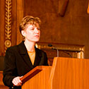 Image of Notre Dame Professor Linda Przybyszewski speaking in April 2009 about an Ohio Supreme Court case dubbed the Cincinnati Bible War.